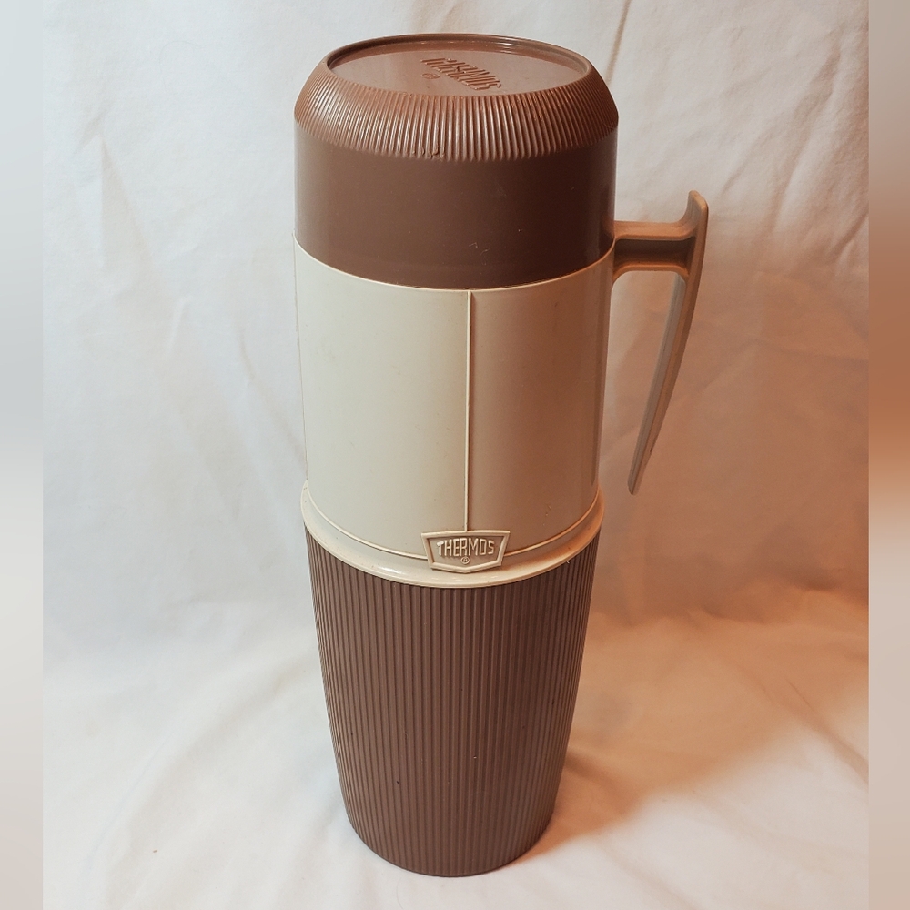 Thermos King Seeley Vintage Brown Beige Vacuum Insulated Bottle 1 Qt #6402/64F